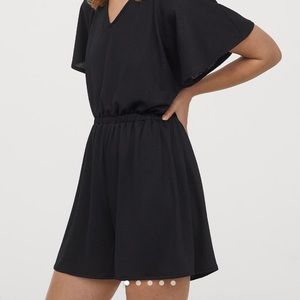 H&M V neck romper tie back black